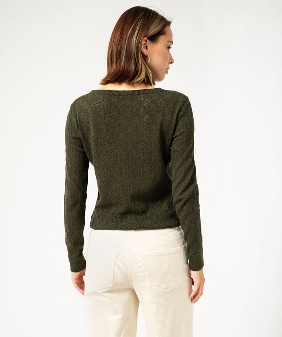 Pull col V en maille ajourée femme vue6 - GEMO 4G FEMME - GEMO