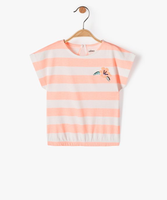 Tee-shirt bébé fille à rayures avec bas élastique vue1 - GEMO(BEBE DEBT) - GEMO