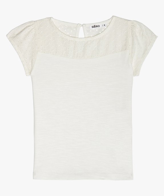 Tee-shirt fille avec haut en broderie anglaise vue2 - GEMO (ENFANT) - GEMO