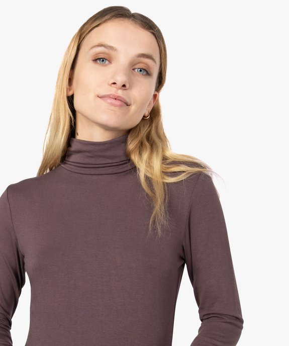 Tee-shirt femme uni avec col roulé et manches longues vue2 - GEMO 4G FEMME - GEMO