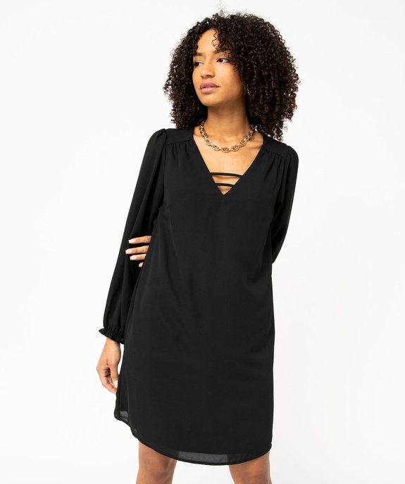 Robe droite à manches longues et col V femme vue1 - GEMO 4G FEMME - GEMO