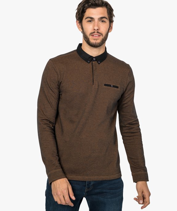 Polo homme à col chemise contrastant vue1 - GEMO (HOMME) - GEMO