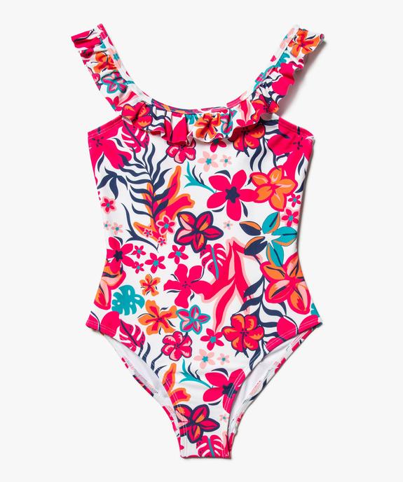 Maillot de bain 1 pièce fleuri à encolure volantée fille vue1 - GEMO 4G FILLE - GEMO