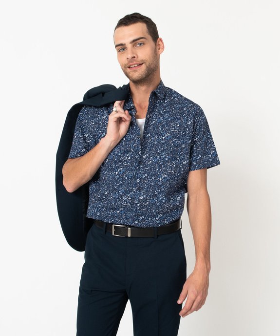 Chemise droite à manches courtes à petits motifs homme vue1 - GEMO (HOMME) - GEMO