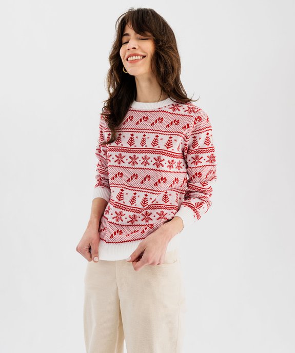 Pull de Noël jacquard femme vue2 - 1E PRIX BY GEMO - GEMO