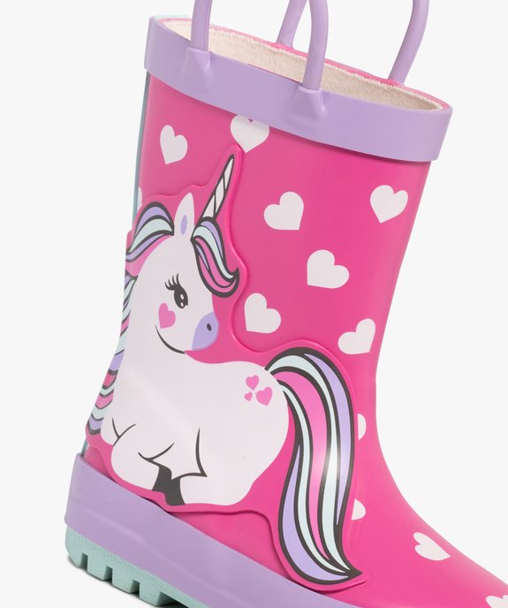 Bottes de pluie bébé fille licorne à petits coeurs et avec anses vue6 - LOVELY WINGS - GEMO