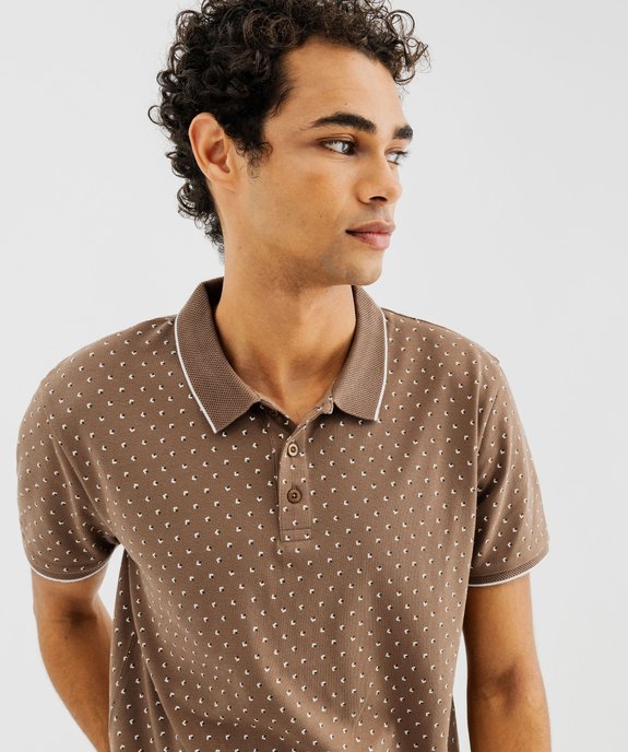 Polo manches courtes en maille piquée à micro-motifs homme vue2 - GEMO (HOMME) - GEMO