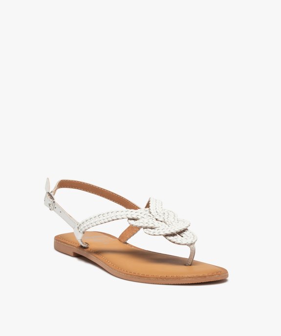 Sandales femme à talon plat et brides entre-doigts tressées en cuir vue2 - GEMO (CASUAL) - GEMO