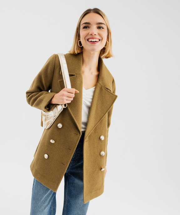 Manteau caban en laine à double boutonnage doré femme vue1 - GEMO(FEMME PAP) - GEMO