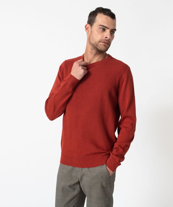 Pull en coton homme avec maille fantaisie sur l’avant vue1 - GEMO (HOMME) - GEMO