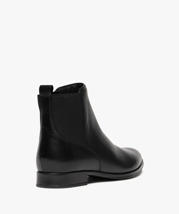 Bottines femme à talon plat dessus en cuir avec zip et bout amande vue5 - GEMO (CASUAL) - GEMO