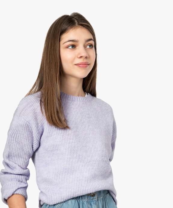 Pull fille uni en grosses côtes avec col rond vue1 - GEMO (JUNIOR) - GEMO