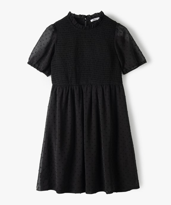 Robe fille à motifs plumetis avec buste smocké vue2 - GEMO (JUNIOR) - GEMO