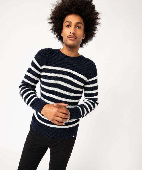 Pull rayé en laine grosse maille homme vue2 - GEMO (HOMME) - GEMO