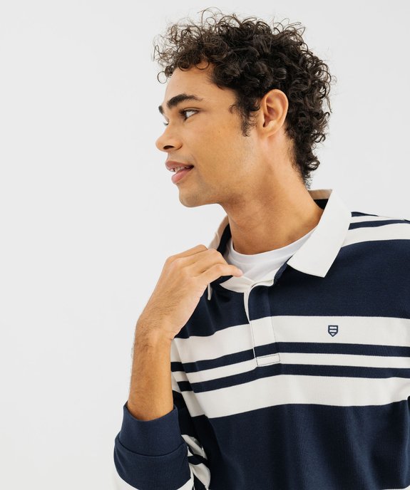 Polo rayé à manches longues avec col chemise homme vue2 - GEMO 4G HOMME - GEMO