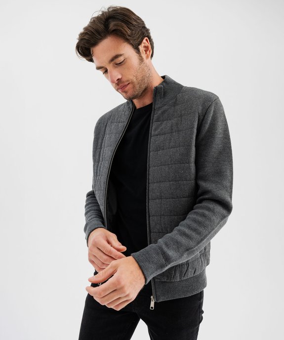 Gilet bimatière avec col montant et buste matelassé homme vue2 - GEMO (HOMME) - GEMO