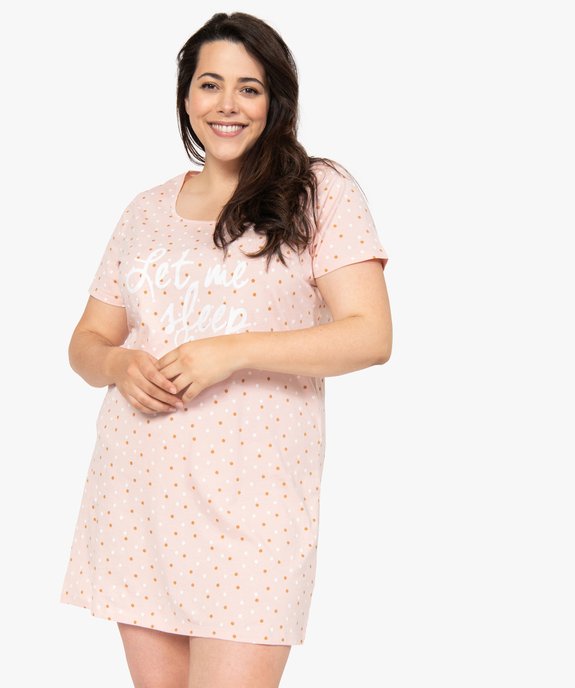 Chemise de nuit à manches courtes avec motifs femme grande taille vue2 - GEMO 4G FEMME - GEMO