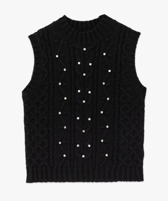 Pull sans manches en grosse maille torsadée à strass femme vue4 - GEMO(FEMME PAP) - GEMO