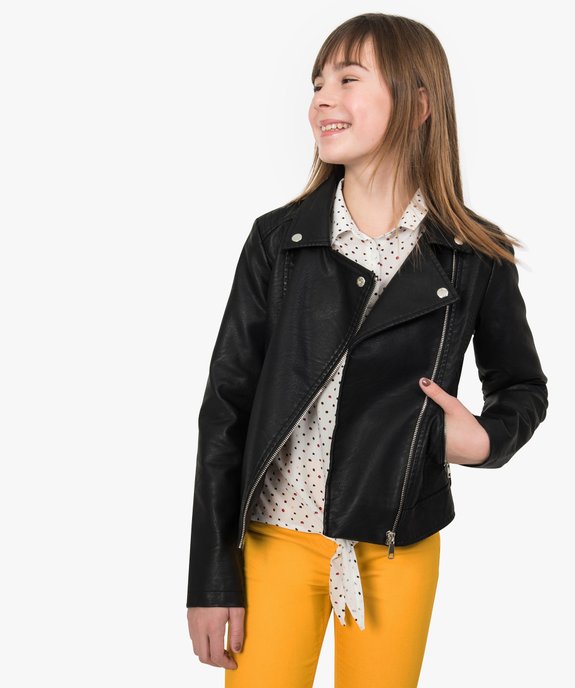 Veste fille style motard zippée imitation cuir vue1 - GEMO (JUNIOR) - GEMO