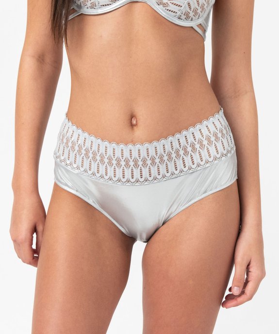 Culotte taille haute en matière scintillante et dentelle femme vue1 - GEMO(HOMWR FEM) - GEMO