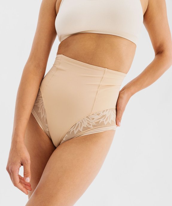 Culotte taille haute gainante en dentelle et microfibre femme vue4 - GEMO(HOMWR FEM) - GEMO