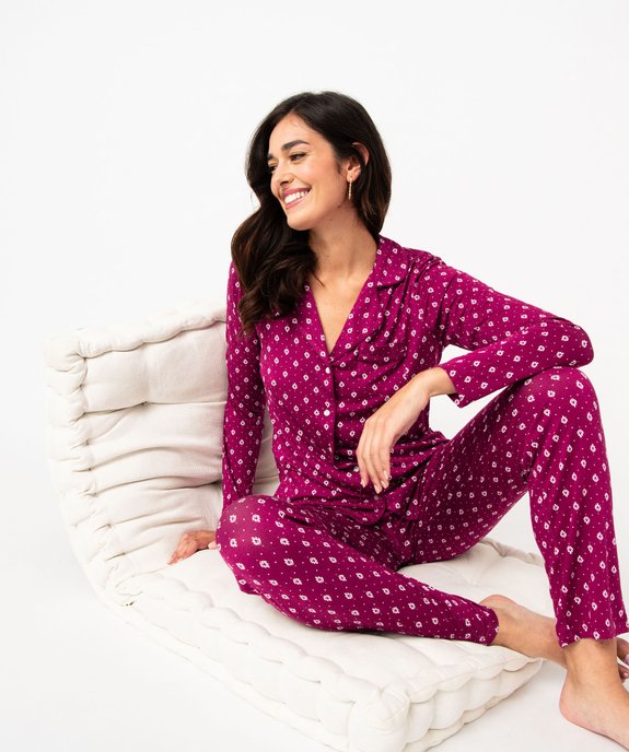 Pyjama deux pièces femme : chemise et pantalon vue1 - GEMO 4G FEMME - GEMO