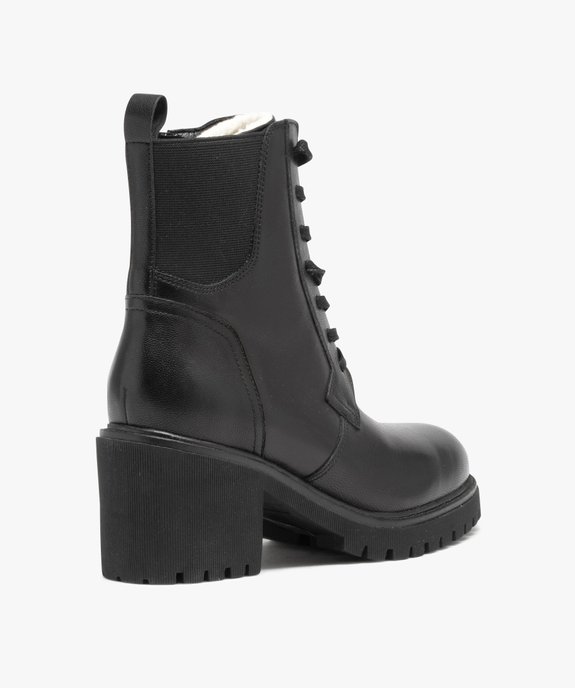 Boots femme dessus en cuir uni à large talon carré et col élastique vue4 - GEMO(URBAIN) - GEMO