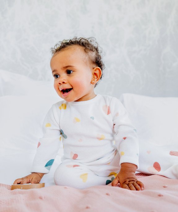 Pyjama en velours dors-bien motif cœurs bébé vue1 - GEMO 4G BEBE - GEMO