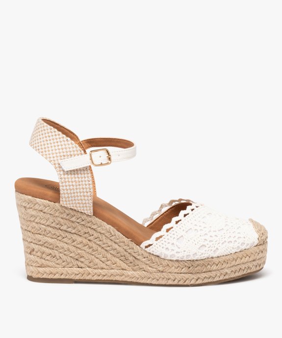 Sandales femme en macramé uni avec bout fermé et semelle corde compensée vue1 - GEMO 4G FEMME - GEMO