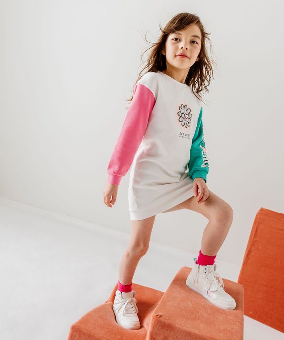 Robe sweat avec manches colorées fille vue1 - GEMO 4G FILLE - GEMO