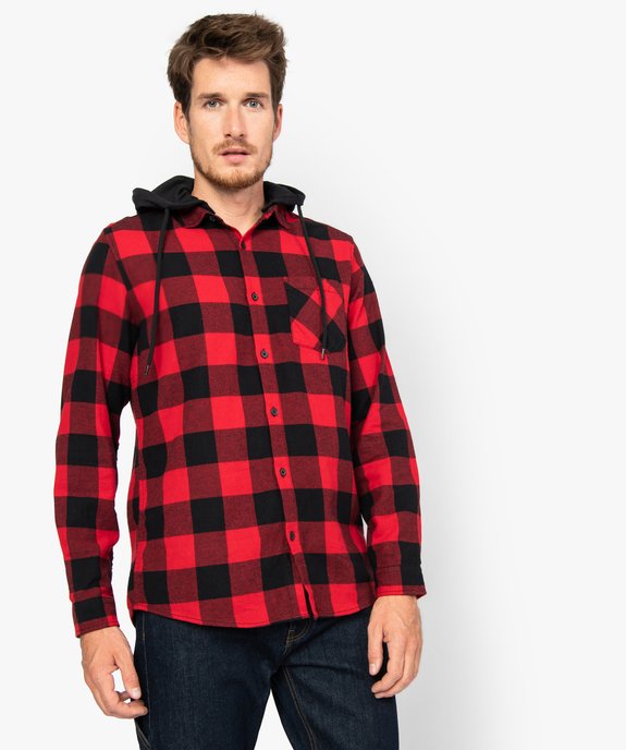 Chemise homme à carreaux avec capuche amovible vue1 - GEMO (HOMME) - GEMO