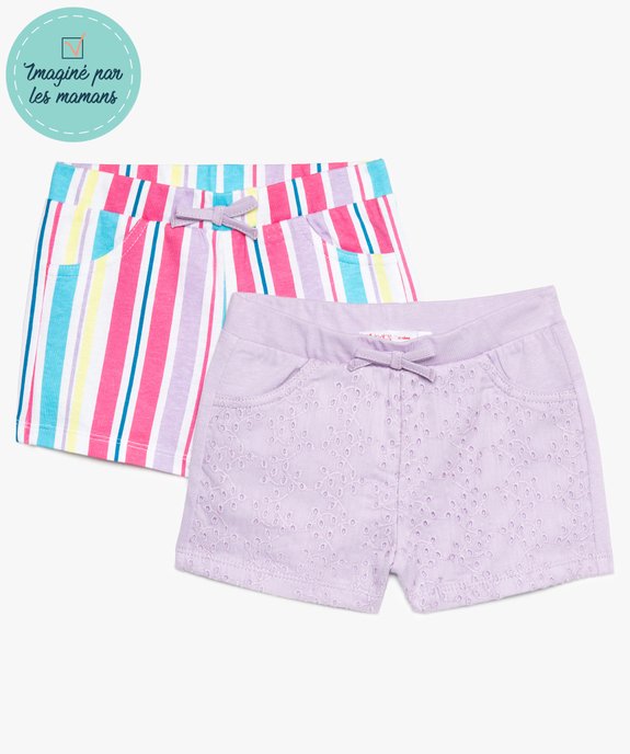 Short bébé fille avec broderie anglaise (lot de 2) vue1 - GEMO(BEBE DEBT) - GEMO