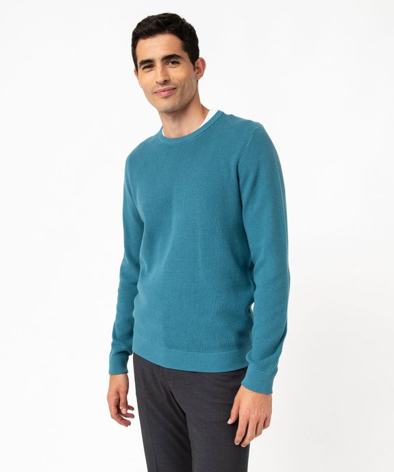 Pull col rond en coton uni homme vue1 - GEMO (HOMME) - GEMO