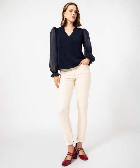 Blouse unie avec manches longues en voile femme vue5 - GEMO(FEMME PAP) - GEMO