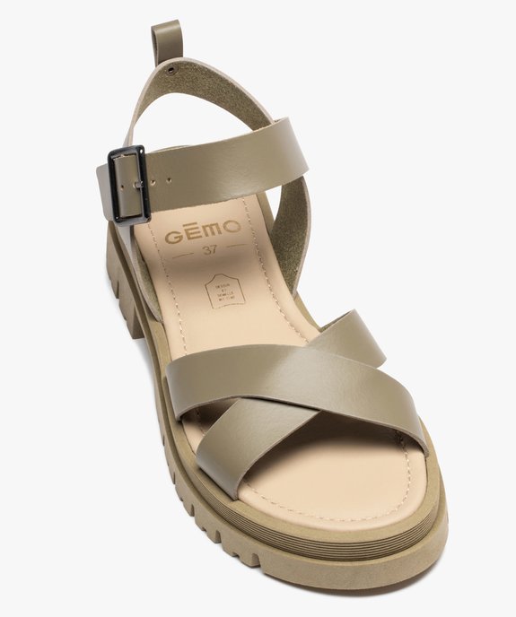 Sandales femme unies en cuir à épaisse semelle crantée  vue5 - GEMO (CASUAL) - GEMO