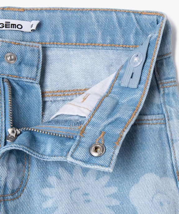 Short en jean à motifs fleuris délavés fille vue3 - GEMO 4G FILLE - GEMO