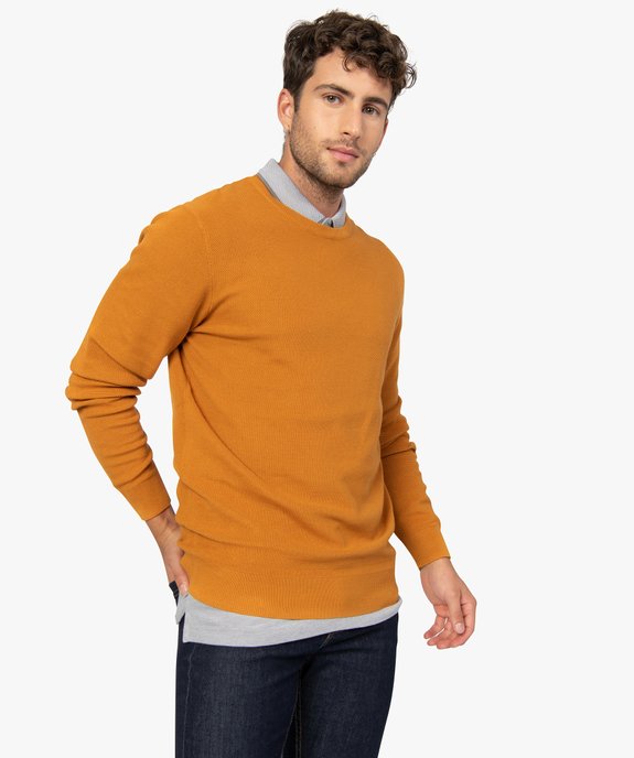 Pull homme en maille fantaisie avec col rond vue2 - GEMO (HOMME) - GEMO