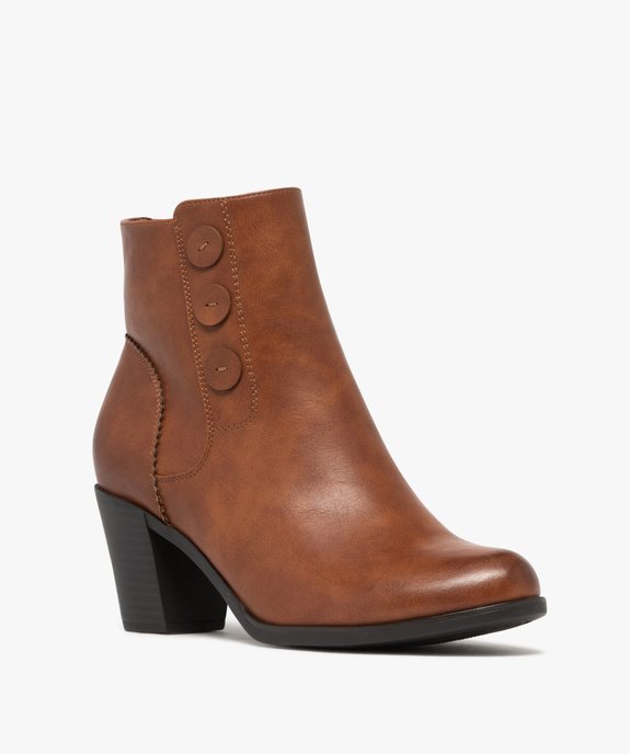 Bottines à talon carrée avec trois boutons fantaisie et à zip vue3 - GEMO 4G FEMME - GEMO