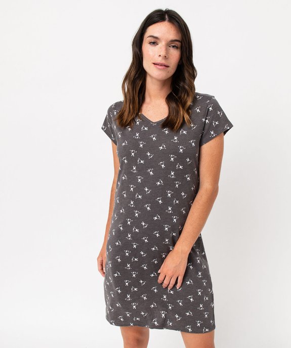 Chemise de nuit imprimée à manches courtes femme vue1 - GEMO 4G FEMME - GEMO