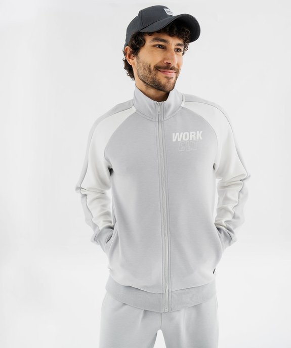 Sweat zippé de sport à col montant en matière extensible homme vue2 - GEMO (HOMME) - GEMO