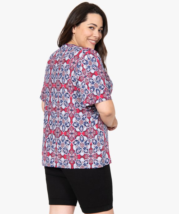 Tee-shirt femme grande taille à motifs fleuris et col V smocké vue3 - GEMO (G TAILLE) - GEMO