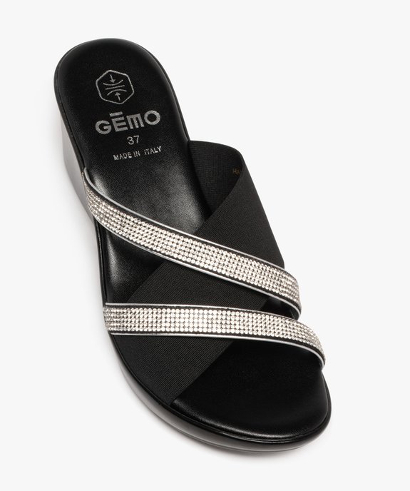 Mules femme à talon compensé avec large bride élastique et brides à strass vue5 - GEMO(URBAIN) - GEMO