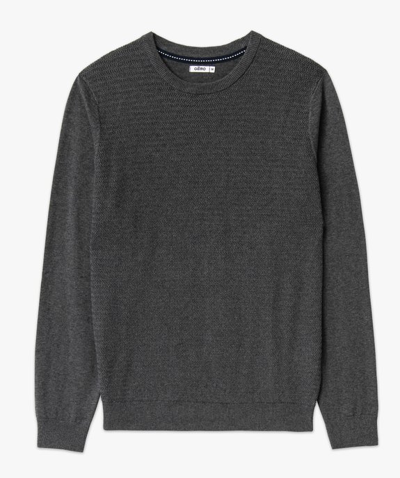 Pull en coton homme avec maille fantaisie sur l’avant vue4 - GEMO (HOMME) - GEMO