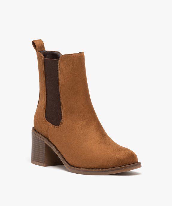 Boots Chelsea en suédine à talon haut femme vue2 - GEMO 4G FEMME - GEMO