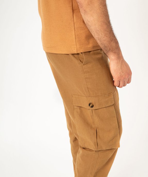 Pantalon cargo en lin à taille élastiquée homme vue4 - GEMO 4G HOMME - GEMO