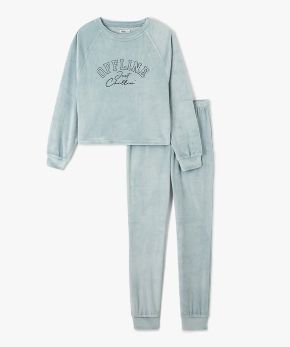 Pyjama fille en velours avec inscription vue1 - GEMO (JUNIOR) - GEMO