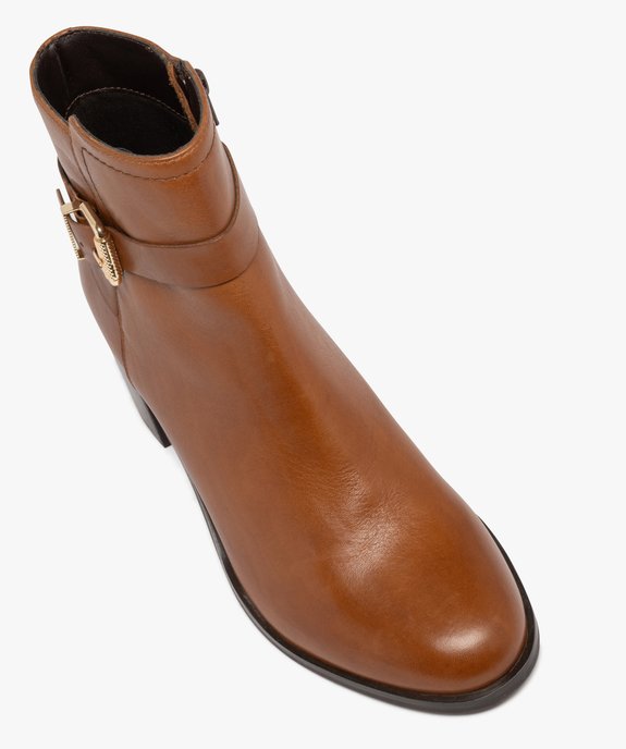 Bottines femme à talon carré et dessus en cuir bride à boucle dorée - Tanéo vue6 - TANEO - GEMO