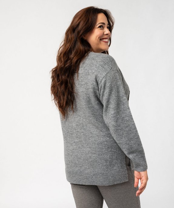 Pull col V avec inscription pailletée femme grande taille vue3 - GEMO (G TAILLE) - GEMO