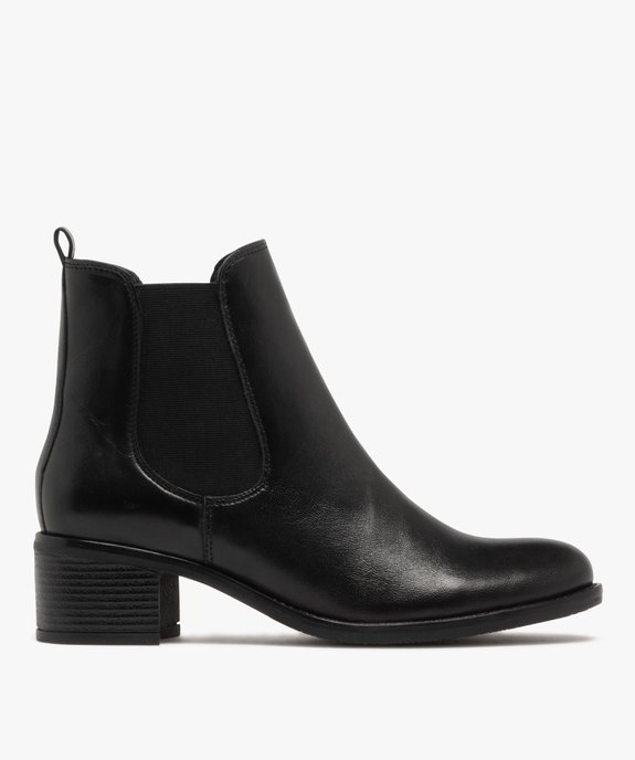 Bottines femme à talon dessus en cuir et bout amande style Chelsea - Tanéo vue1 - TANEO - GEMO