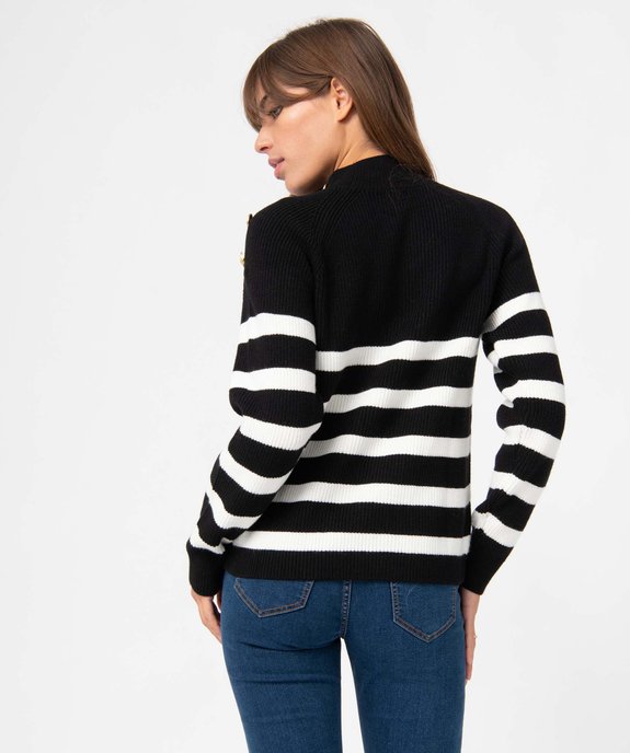 Pull femme rayé avec boutons sur les épaules  vue3 - GEMO(FEMME PAP) - GEMO